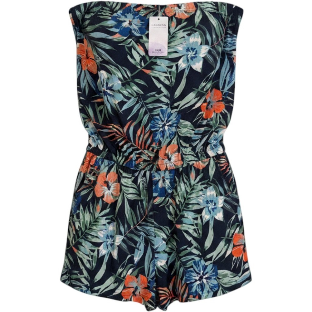 Lascana Women Navy Tropical Floral Strapless Romper Size 6 NWT Cover Up New